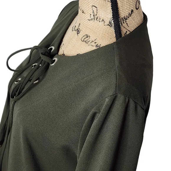 Anabelle Paris Womens Stretchy Midi Stylish Olive Green Shirt Dress Size Medium - Picture 4 of 12